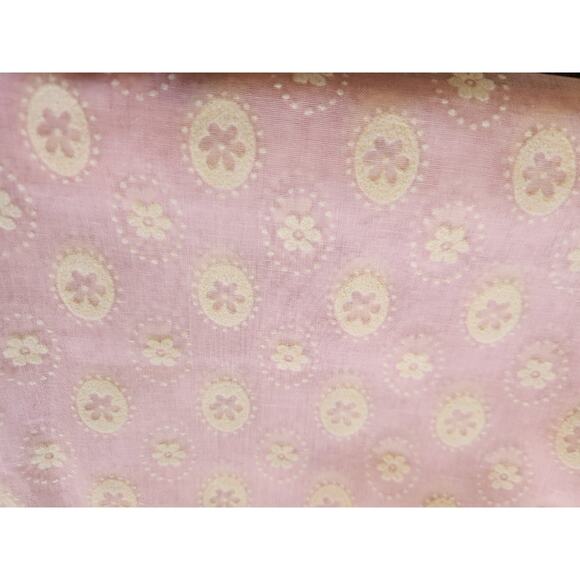 Vtg Retro Flocked Sheer Pink Floral Fabric Pinafore Style OOP HTF 4 yds 150 x 45 - Picture 5 of 6